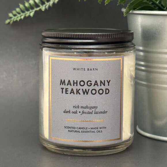BBW Mahogany Teakwood White Barn Bath & Body Works Mason Jar Single Wick Candle - Picture 1 of 10